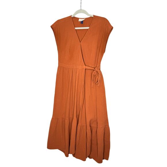 Universal Thread Dress Women's Small Burnt Rust Orange Tie Waist Gauzy Cotton - Picture 5 of 5
